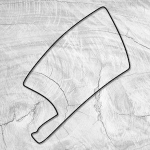 May include: A black line drawing of a butcher knife on a white background with a wood grain texture.