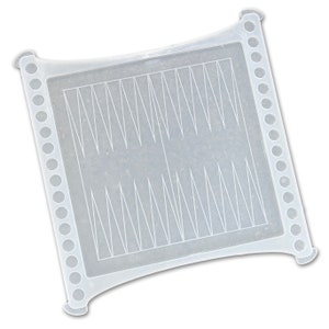 May include: A white plastic backgammon board with a clear playing surface and a raised border. The board has a traditional backgammon design with triangles.