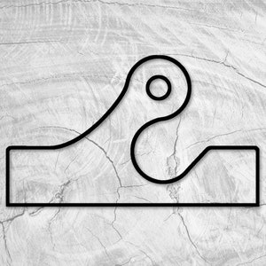 May include: Black and white line drawing of a roller coaster track with a loop-de-loop.