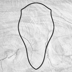 May include: A black outline of a shield shape on a white, textured background.