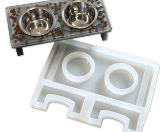 17.5X8.5X1" Dual Small Bowl Raised Dog Feeder Silicone Mold