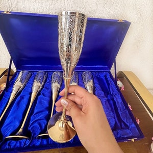 Luxury Brass Champagne Glass Handcrafted Brass Flute with Etching for Wine Cocktail Mocktail Wedding Toast Glass Anniversary or Wedding Gift