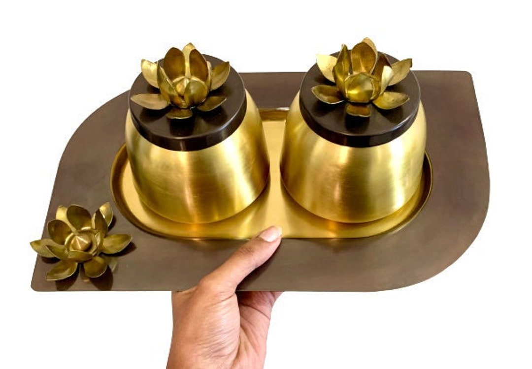 Lotus Cookie Jar Set With Tray Coffee Table Decor Cracker Etsy