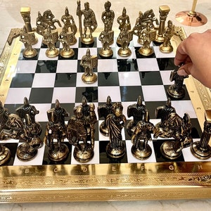Luxury Chess Set Handcrafted Chess Board with Magnetic Pieces Unique Decorative Roman Empire Themed Handmade Chess Set | Fathers Day Gift