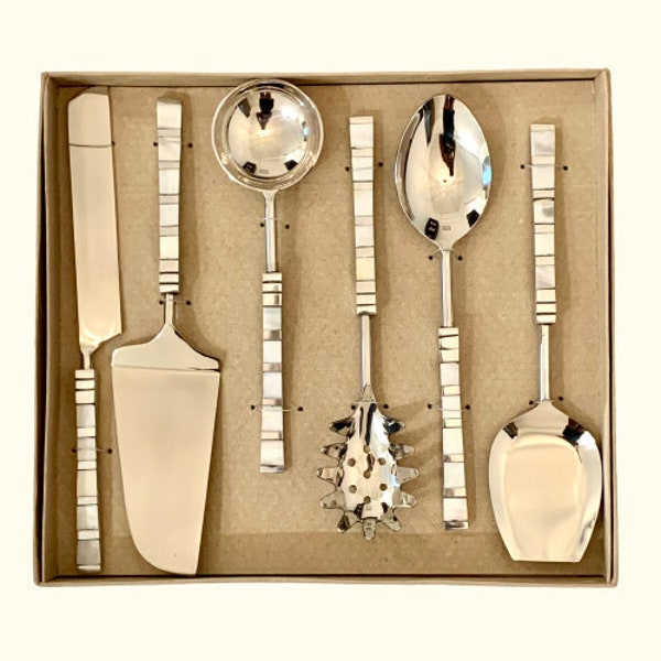 Lot de 6 services luxueux en nacre - cuillère de service en nacre, couteau à gâteau perle pelle à gâteau louche de service à salade pelle à salade spatule