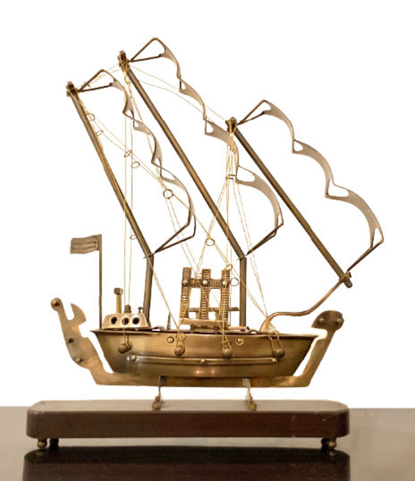 Antique Pure Brass Ship Model on Wooden Base Nautical Home Etsy