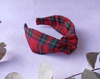 Cerchietto Per Capelli Donna In Tartan Scozzese Rosso – Morbido E Antiscivolo, Largo 2,5 Cm, Con Borsa In Organza, Bottega Della Principessa