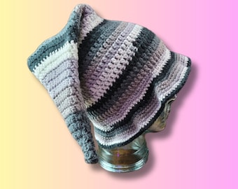 Crochet Slouchy Witch Hat *Black White Gray*