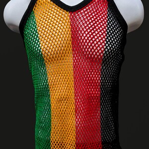 Fishnet Rasta Rasta String Mesh Vest Fishnet Fitted Striped Black - Etsy