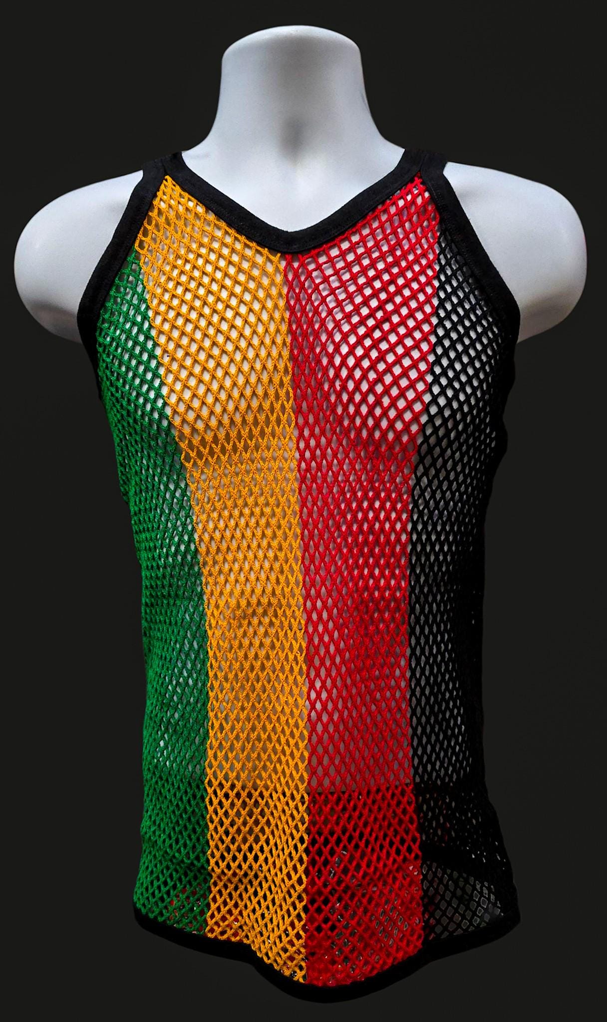 Fishnet Rasta Rasta String Mesh Vest Fishnet Fitted Striped Black - Etsy