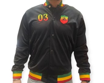 Rasta Jacket Stripe Bomber Jacket Black Lion of Judah Coat Jamaica
