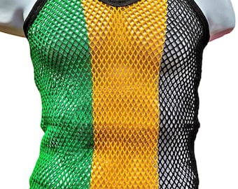 Jamaica  String Mesh Vest Fishnet Fitted Striped Black