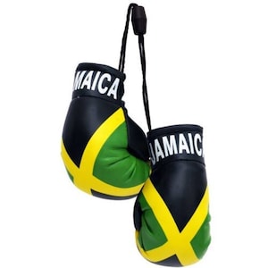 Jamaica Flag hanging boxing gloves