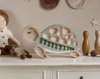 Seafoam Pink Turtle Lamp – Kids Night Light | Ocean Nursery Decor | Baby Girl Gift