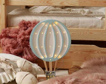 Blue Hot Air Balloon Lamp – Kids Night Light | Boy Nursery Decor | Baby Boy Gift