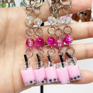 Pink Bubble Tea Keychains 1 | Boba Tea | Milk Tea | Rose | Handmade
