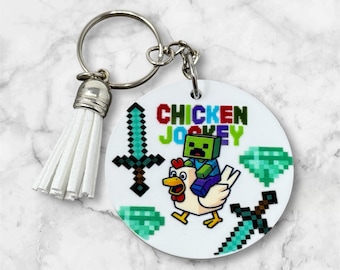 Aangepaste acryl sleutelhanger kipjockey | Gepersonaliseerde sleutelhanger | Aanpasbaar | Sleutelhanger met bloemen