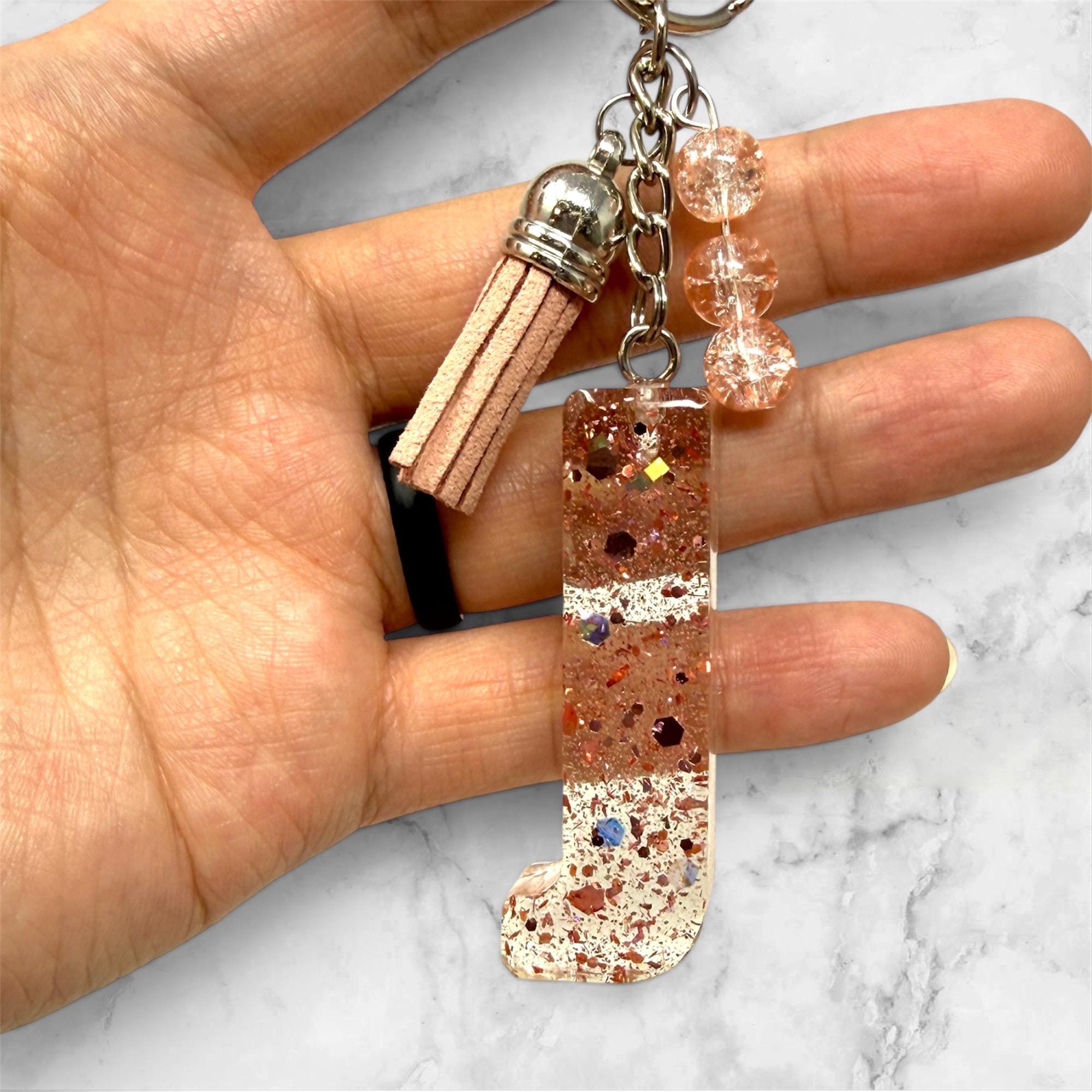 Pink Resin Letter J Keychain: Handmade Initial Keyring - Etsy