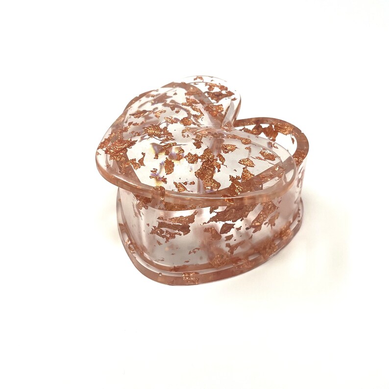 Rose Gold Heart Box with Lid Handmade Resin Box Ring Box Jewelry Box