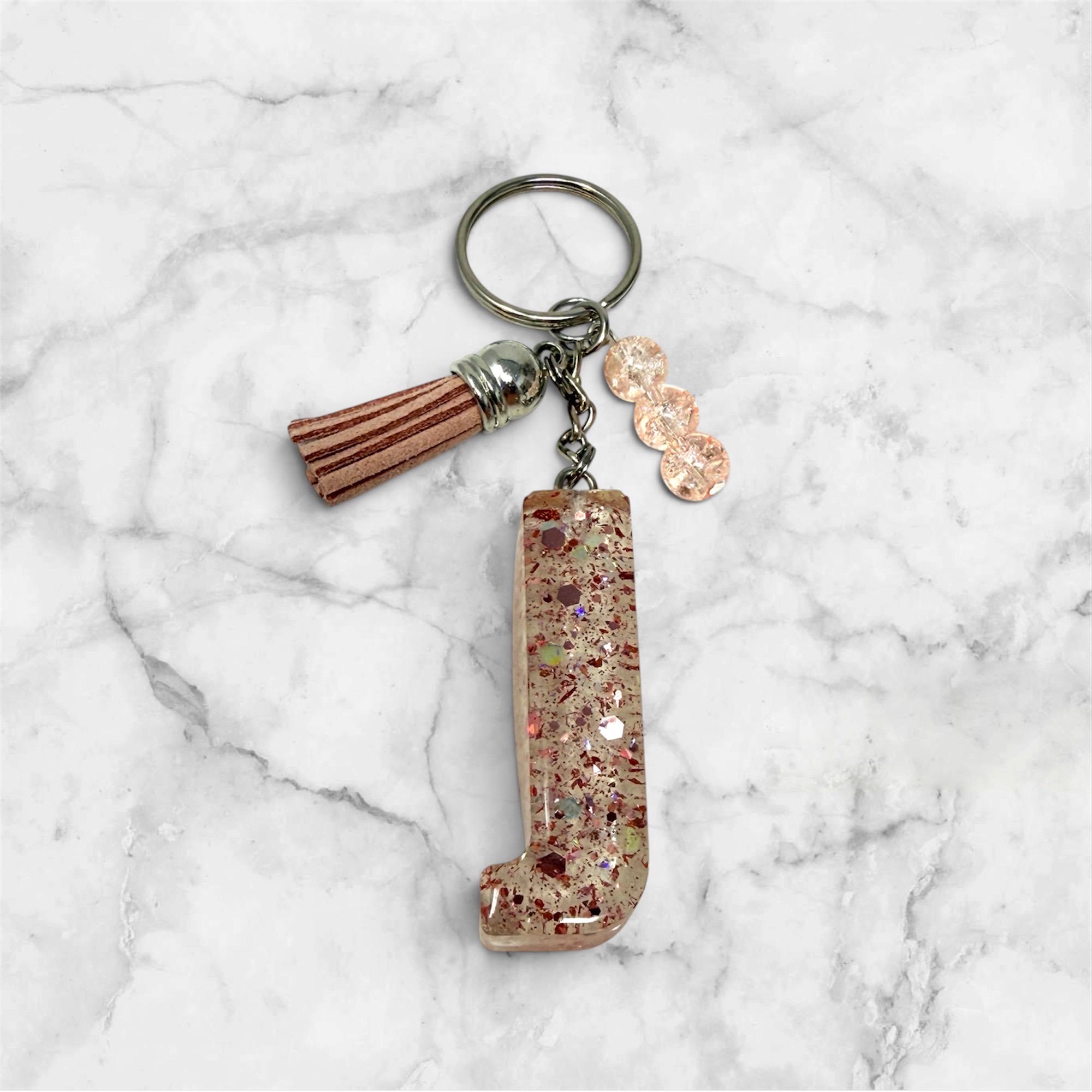 Pink Resin Letter J Keychain: Handmade Initial Keyring - Etsy