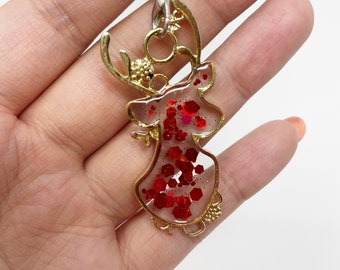 Red Reindeer Phone Charm |  Resin Bezel | Ornament | Christmas | Handmade | Holiday Gifts