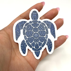 Blauwe Mandala Schildpad Duidelijke Sticker | Vinyl Stickers voor waterflessen | Laptops | Planners