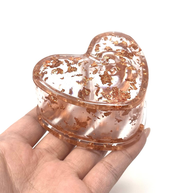 Rose Gold Heart Box with Lid Handmade Resin Box Ring Box Jewelry Box