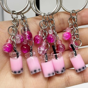 Pink Bubble Tea Keychains 2 | Boba Tea | Milk Tea | Rose | Handmade