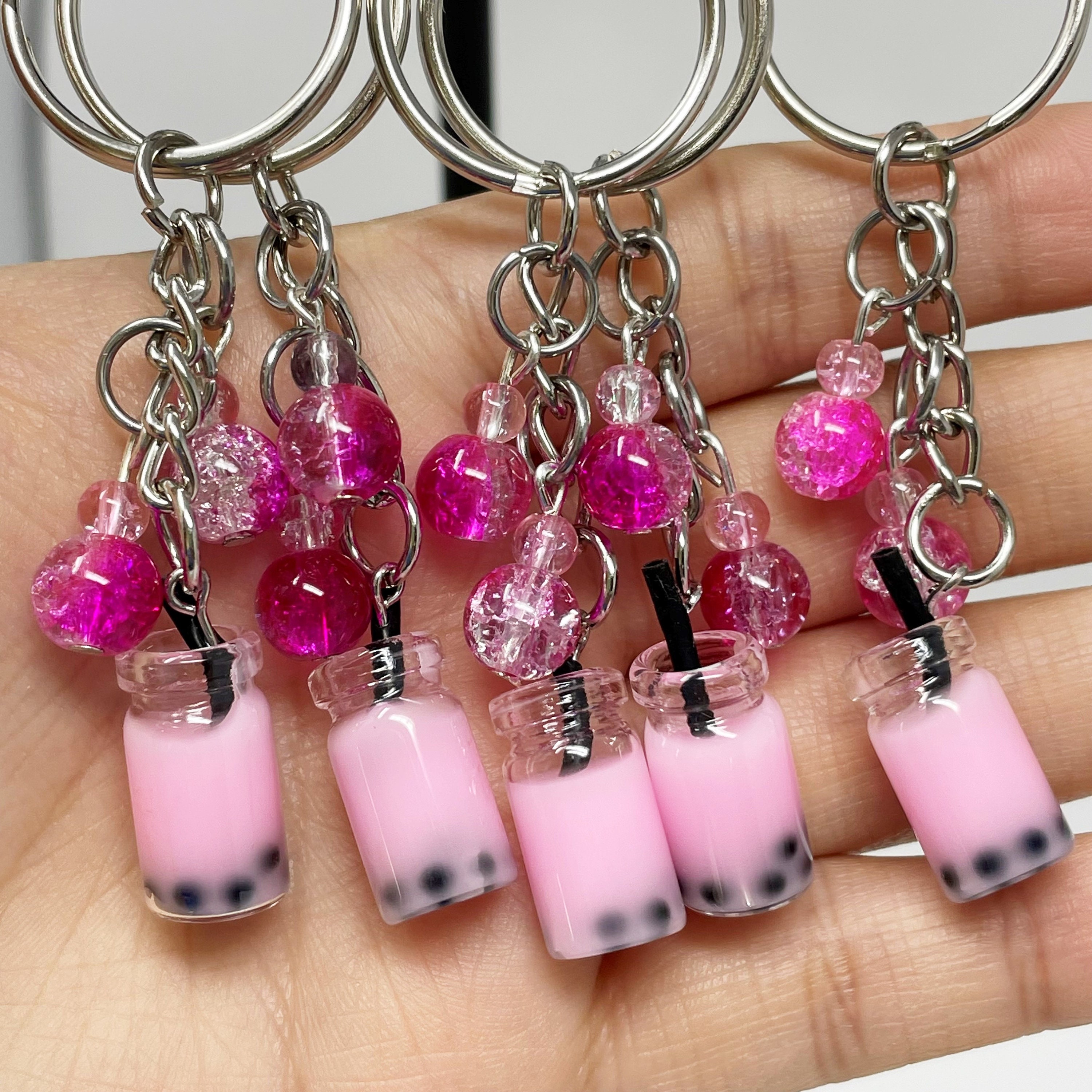 Miyan rose - 10 cm - Porte-clés mignon Bubble Tea pour filles et