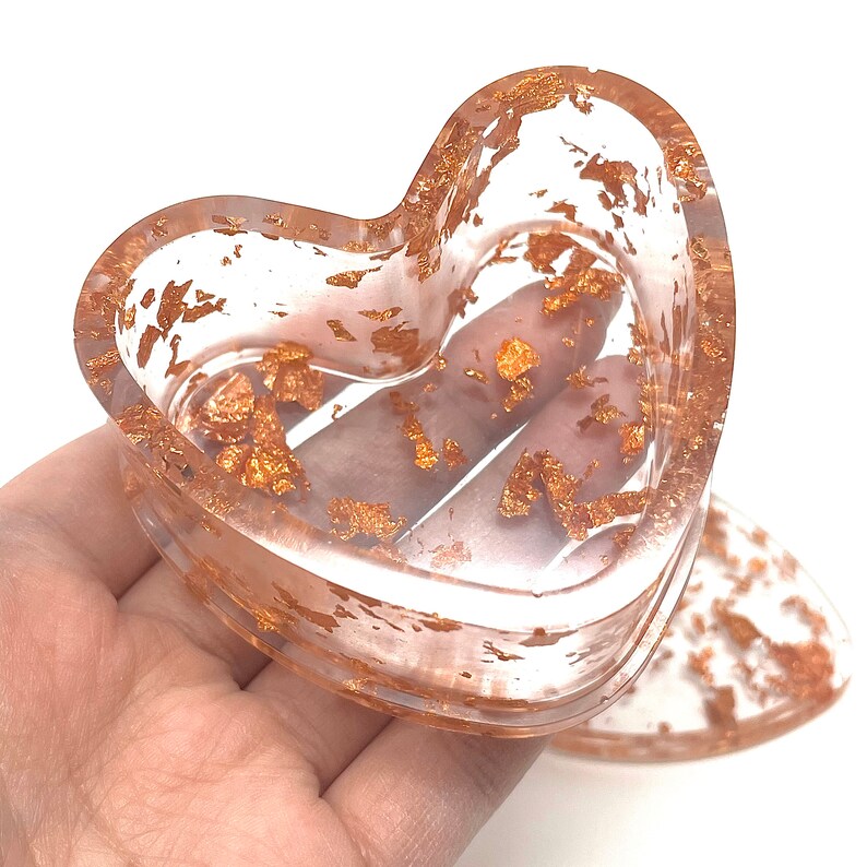 Rose Gold Heart Box with Lid Handmade Resin Box Ring Box Jewelry Box