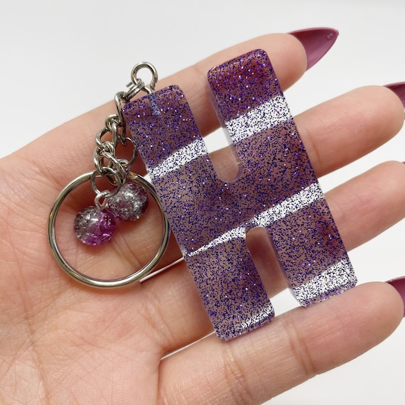 Purple H Keychain Resin Keychain Letter Keychain Handmade Gifts Etsy Canada
