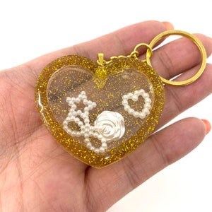 Gold Heart Dry Shaker Keychain | Resin Shaker | Handmade Gifts