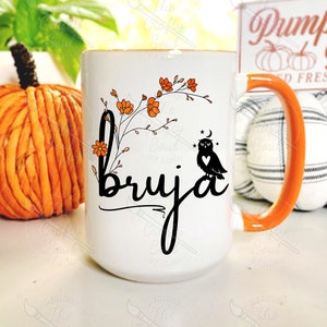 Bruja Ceramic Mug, Witch and Owl Mug, Bruja Coffee Mug by Crafty Soul Wares