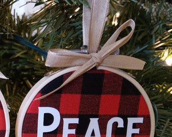 Custom Listing- 6 inch Peace Buffalo Plaid Christmas Ornament