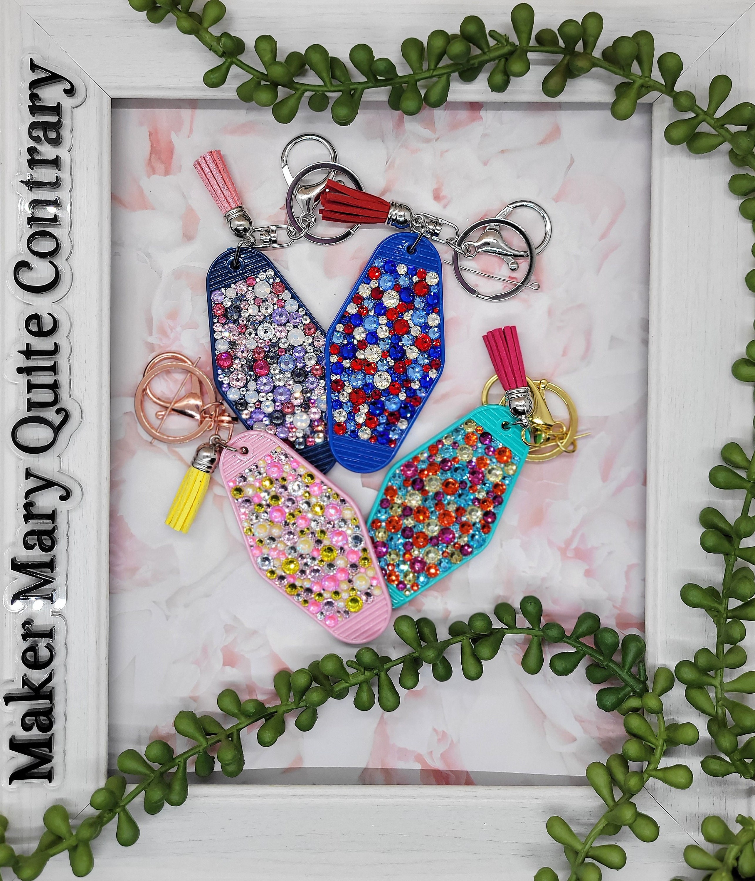 Retro Hotel Key Rhinestone Keychain, Bling Purse Tag, Personalized Gift ...