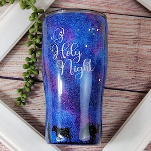 O Holy Night Glitter Tumbler Hand Inked Nativity Glitter Cup Custom Made 20 or 30 ounce Curved Insulated Stainless Steel Tumbler