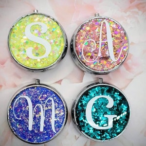 Glitter Pill Box Monogram Initial Small Purse Container Christmas Gift for Mom, Aunt, Teacher, Bridal Party, Bridesmaids, Birthday Friend