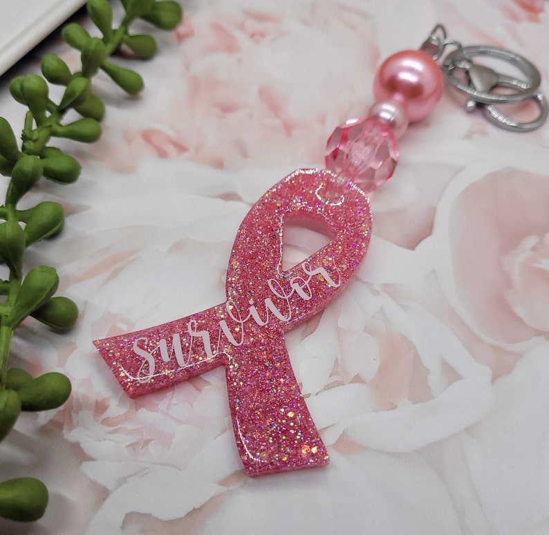 Awareness Ribbon Key Chain Breast Cancer Survivor Keyring Pink - Etsy