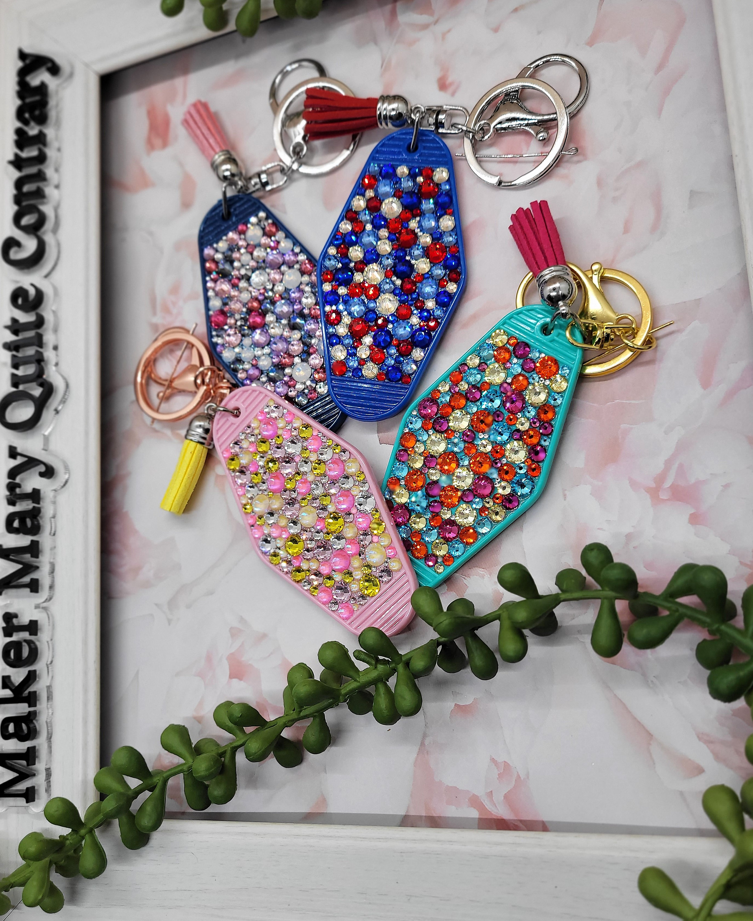 Retro Hotel Key Rhinestone Keychain, Bling Purse Tag, Personalized Gift ...