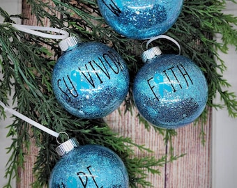 Teal Glitter Ovarian Cancer Awareness Christmas Ornament: Warrior Survivor Gift