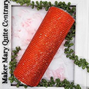 Rhinestone Cup Orange Glass Crystal Bling Tumbler Custom Birthday Gift for Her, Christmas Present for Mom, Luxury Christmas Gift for Wife