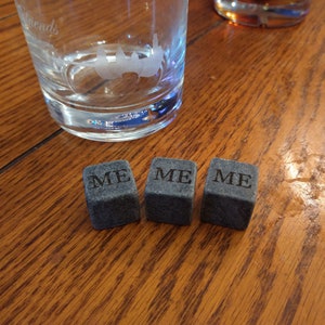 Whiskey Stones with Carry Pouch, 3 per set - Set of 3 Personalized Whiskey Stones, Engraved with Initials