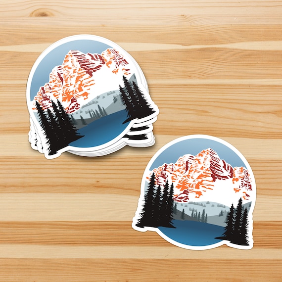 Maroon Bells Sticker, Colorado Mountain Sticker, Aspen Colorado Decal, Hiking Sticker,  Weatherproof Vinyl Water Bottle Laptop Sticker