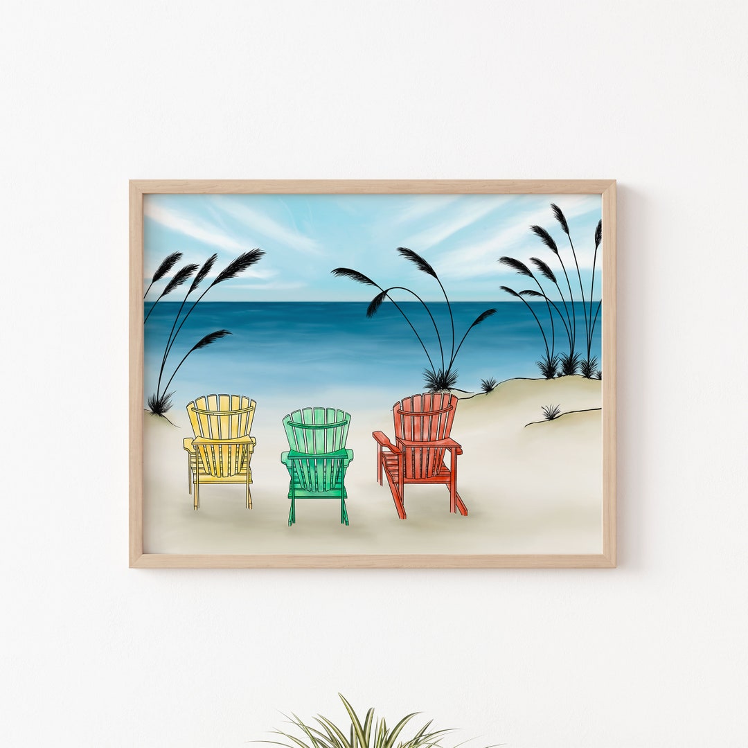 Beach Chair Painting Open Edition Giclee Print Digital Ocean Painting