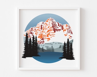 Maroon Bells Wall Art Print, Colorado Mountain Wall Art, Aspen Colorado Art, Minimalist Landscape Print, Modern Mountain Decor
