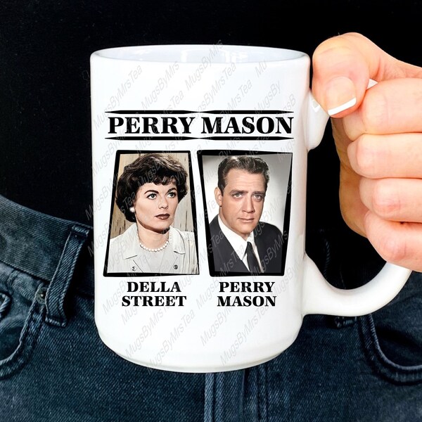 Perry Mason Mug, Della Street, Paul Drake, Hamilton Burger, Perry Mason, Courtroom Drama, Nostalgia TV Gift, Retro TV Gift, Classic TV