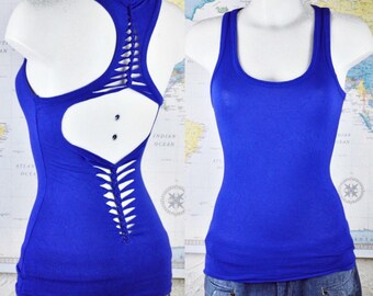 Pretty blue backless tank top Laëe