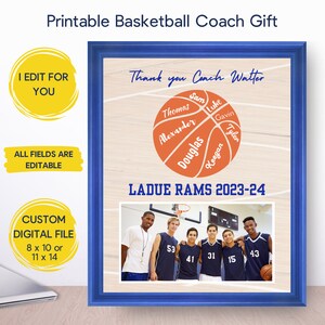 Custom Basketball Coach Gift Printable, Coach Appreciation Gift, Basketball Coach Gift, End of Season Gift, Personalized Digital Download
