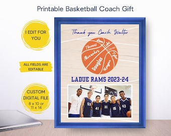 Custom Basketball Coach Gift, Thank You Basketball Coach Printable ...