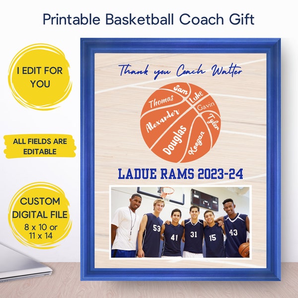 Custom Basketball Coach Gift Printable, Coach Appreciation Gift, Basketball Coach Gift, End of Season Gift, Personalized Digital Download
